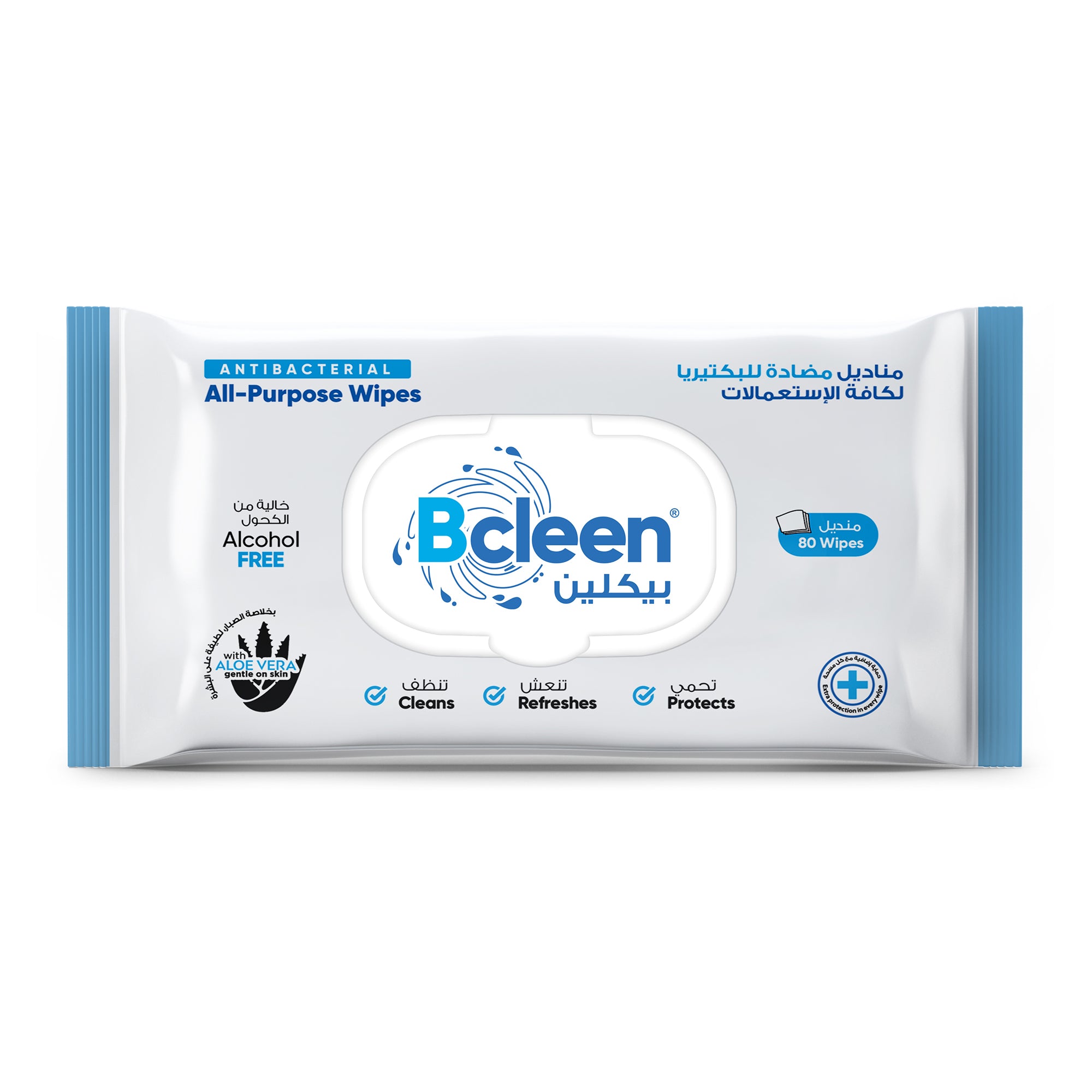 Bcleen Antibacterial Fresh Wipes 20x17cm with Flip Top 45gsm [80 Wipes x 1pkt]