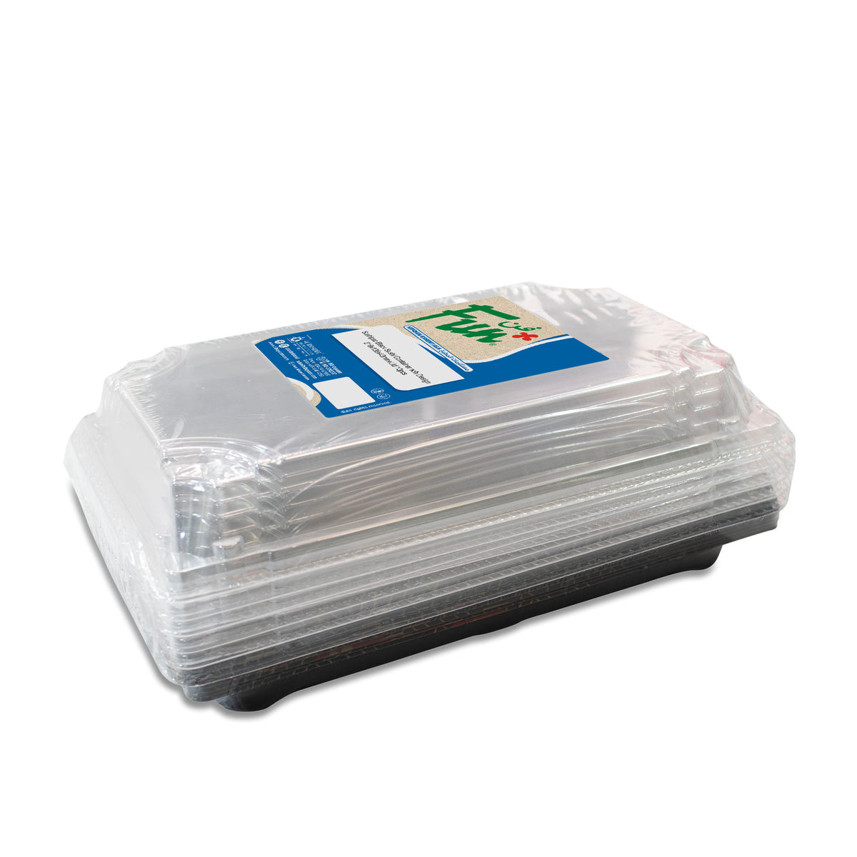 Fun Black Sushi Containers 216x136x43mm with Lids - with Design [10pcs x 1pkt)