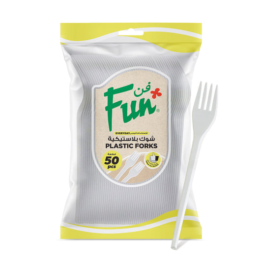 Fun® Plastic White Forks 6.5in [50pcs x 1pkt]