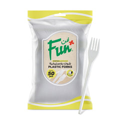 Fun® Plastic White Forks 6.5in [50pcs x 1pkt]
