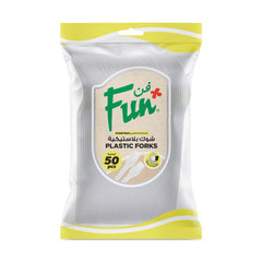 Fun® Plastic White Forks 6.5in [50pcs x 1pkt]
