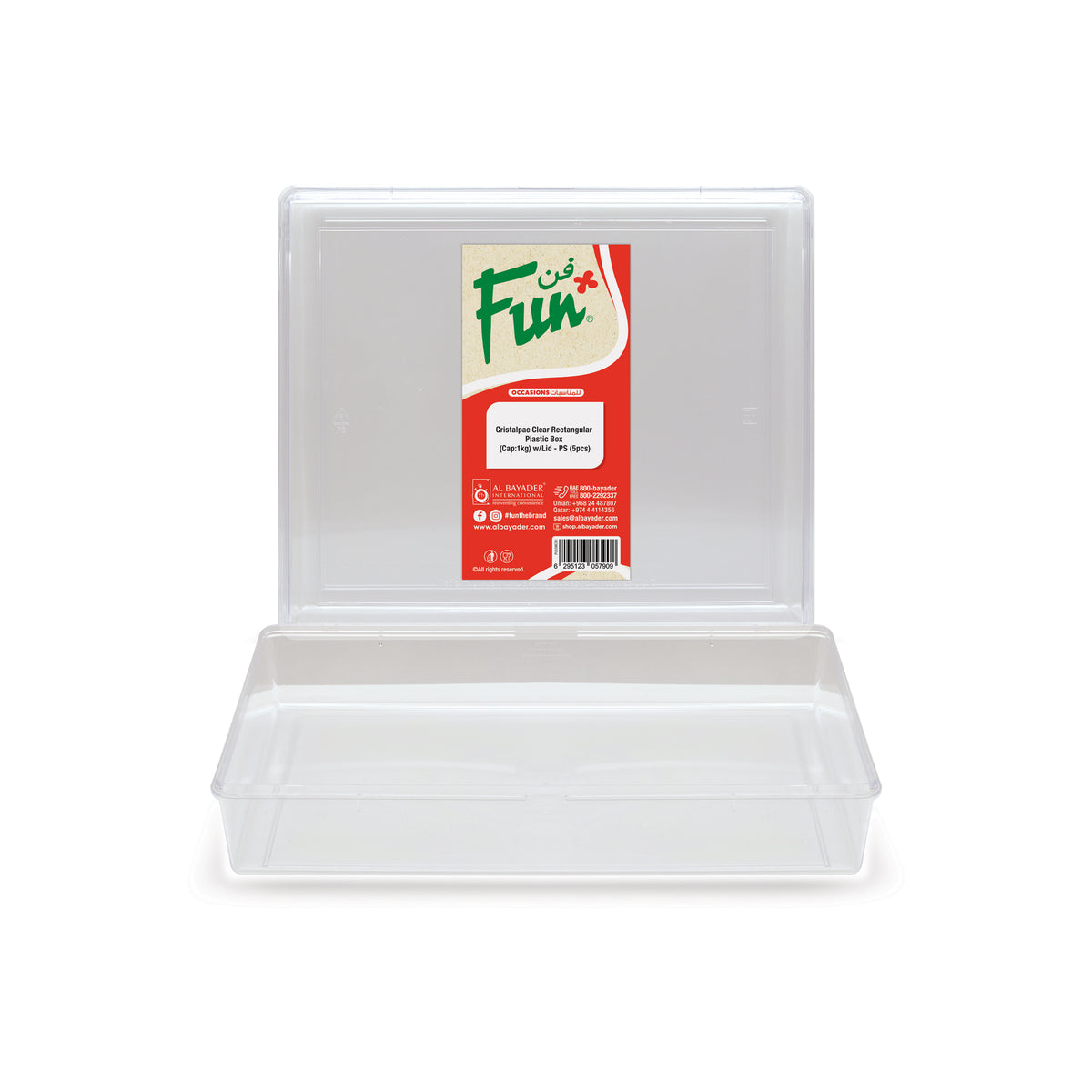 Fun Plastic Clear Rectangular Containers with Lids 1Kg [5pcs x 1pkt]