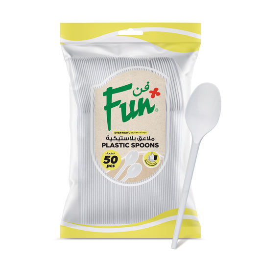 Fun® Plastic White Plastic Spoons 6.5in [50pcs x 1pkt]
