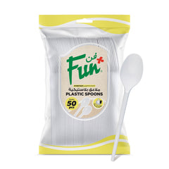 Fun® Plastic White Plastic Spoons 6.5in [50pcs x 1pkt]