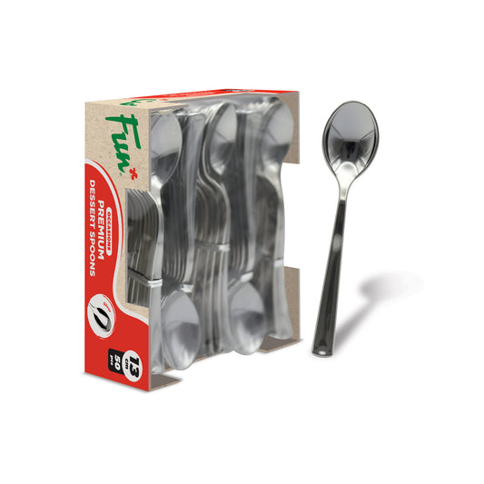 Fun® Premium Plastic Silver Teaspoons 13cm [50pcs x 1pkt]