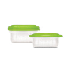 Fun Plastic Microwavable Square Clear Containers with Green Lids