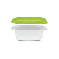 Fun Plastic Microwavable Square Clear Containers with Green Lids