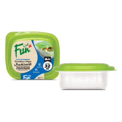 Fun Plastic Microwavable Square Clear Containers with Green Lids