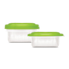 Fun Plastic Microwavable Square Clear Containers with Green Lids