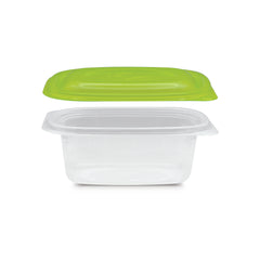 Fun Plastic Microwavable Square Clear Containers with Green Lids