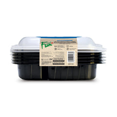 Fun Plastic Microwavable 3-Compartments Rectangular Black Containers with Clear Lids [5pcs x 1pkt]