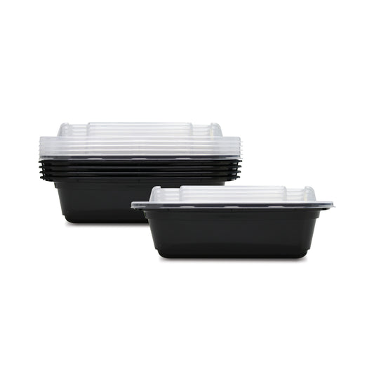 Fun® Plastic Microwavable Rectangular Black Containers with Clear Lids 12oz [5pcs x 1pkt]