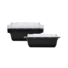 Fun Plastic Microwavable Rectangular Black Containers with Clear Lids 12oz [5pcs x 1pkt]