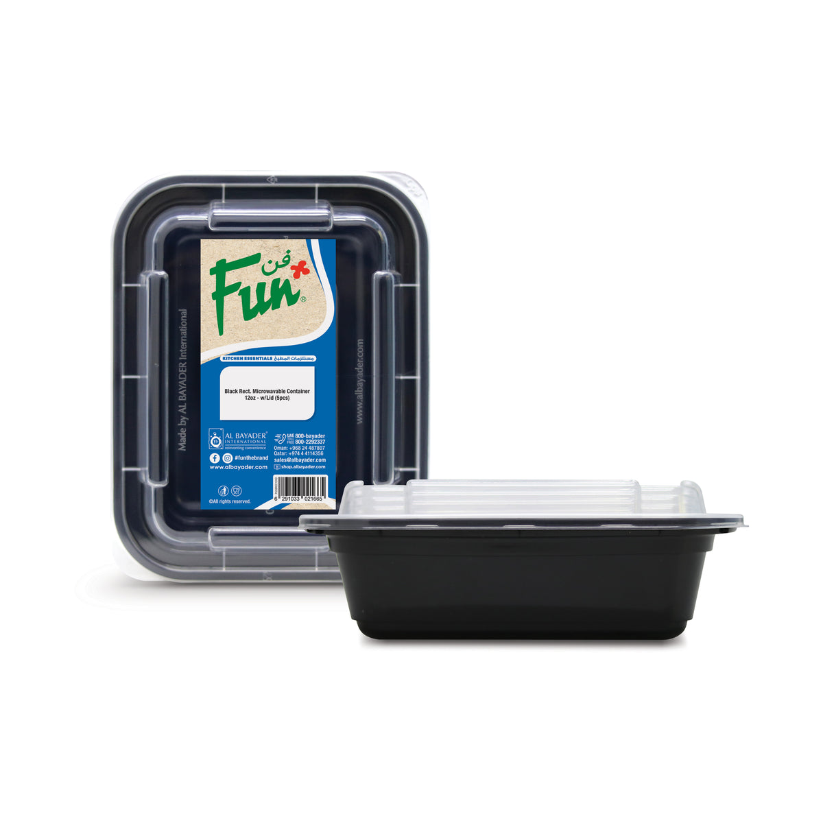 Fun Plastic Microwavable Rectangular Black Containers with Clear Lids 12oz [5pcs x 1pkt]