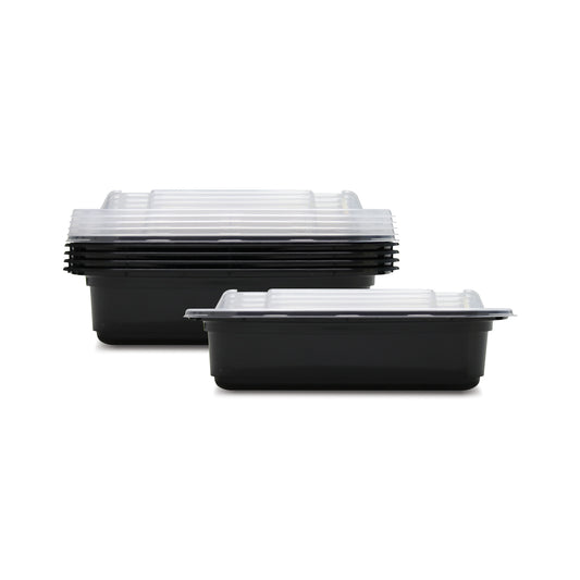 Fun® Plastic Microwavable Rectangular Black Containers with Clear Lids 38oz [10pcs x 1pkt]