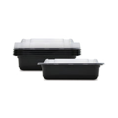 Fun Plastic Microwavable Rectangular Black Containers with Clear Lids 38oz [10pcs x 1pkt]