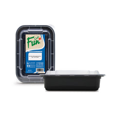 Fun Plastic Microwavable Rectangular Black Containers with Clear Lids 58oz [10pcs x 1pkt]