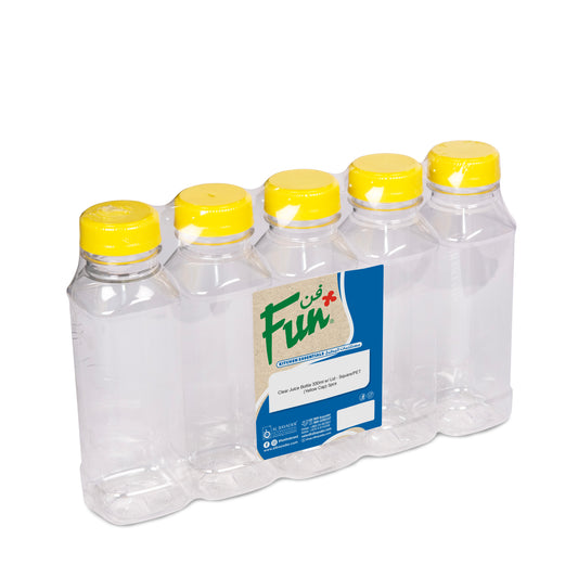 Fun® Square Clear Juice Bottle 330ml with Yellow Lid [5pcs x 1pkt]