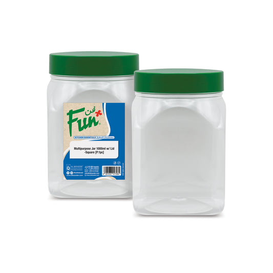 Fun® Multipurpose Square Jar 1000ml with Green Lids [1pc]
