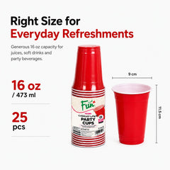 Fun Plastic Red Cups 16oz [25pcs x 1pkt] - CRP