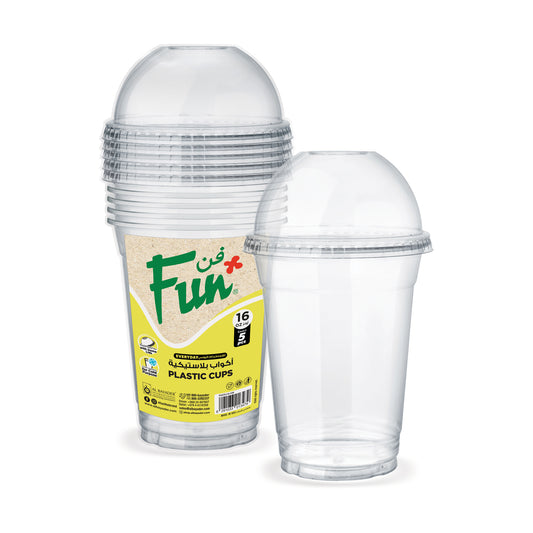 Fun® Plastic Clear Cup 16oz with lid [5pcs x 1pkt]