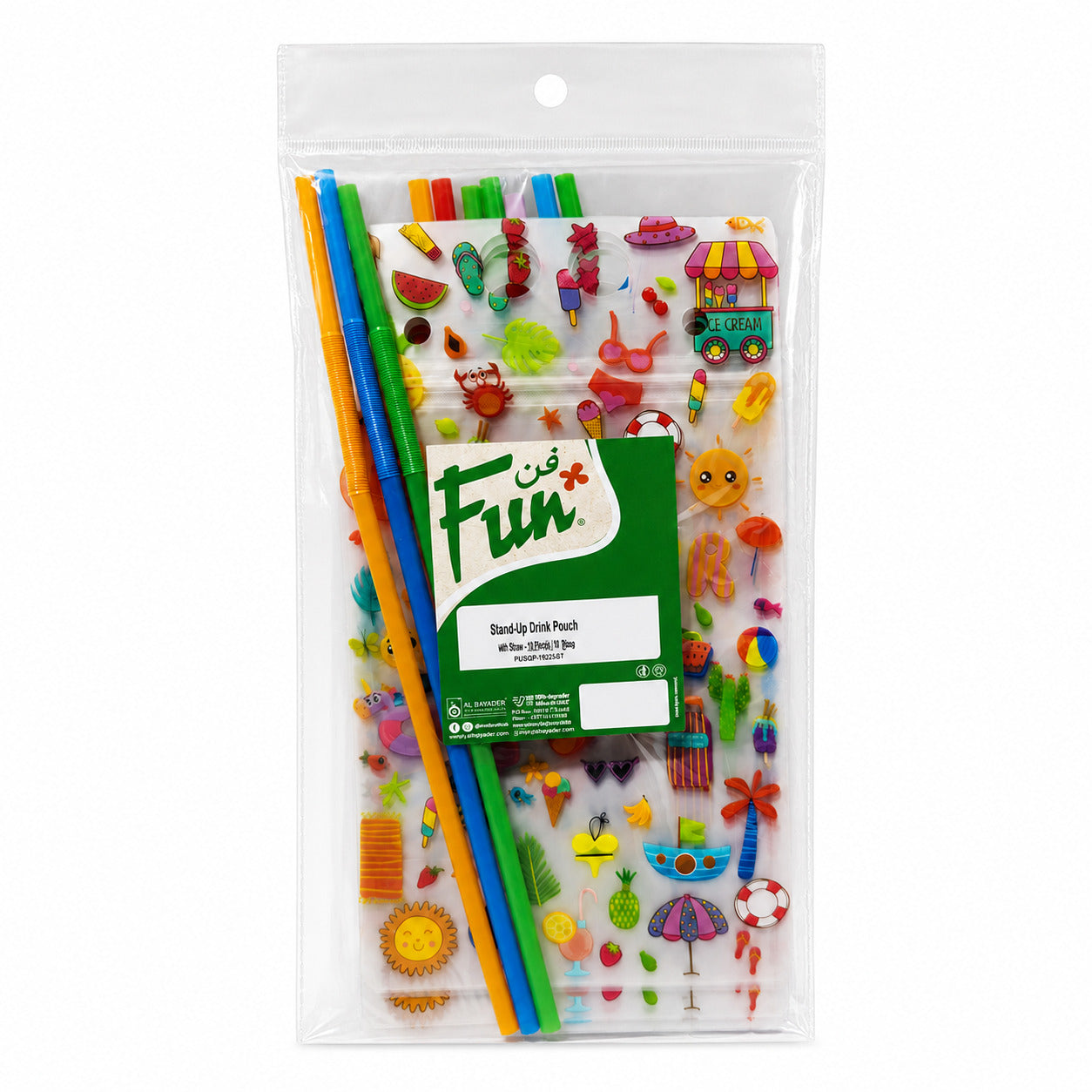 Fun Stand-Up Drink Pouch with Straw 13x23+4cm [10pcs x 1bag]