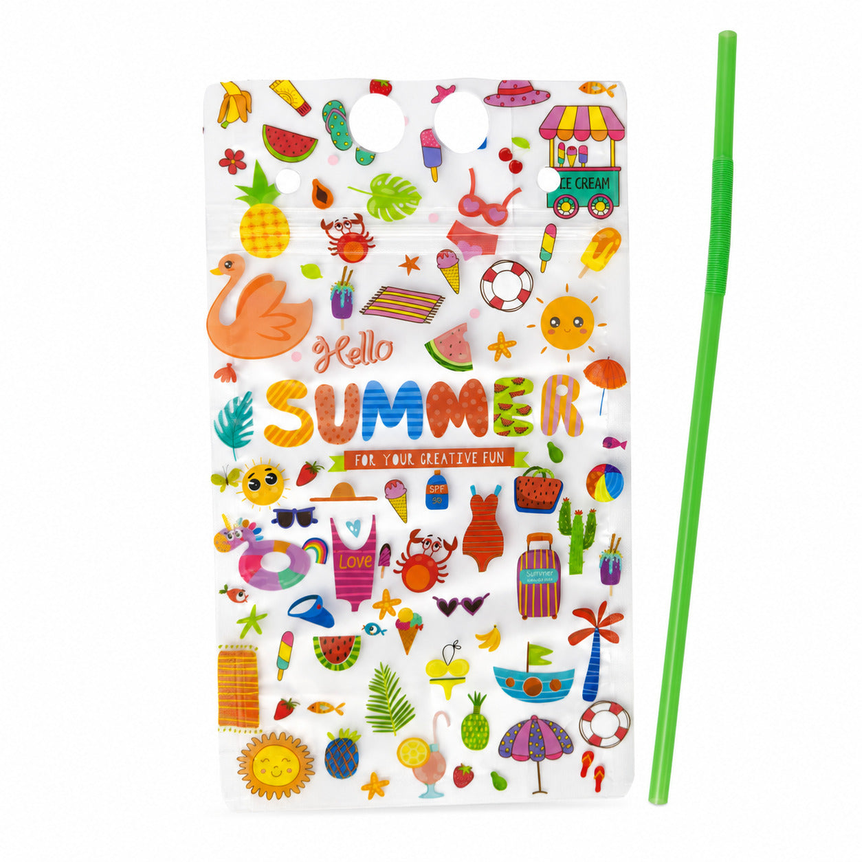Fun Stand-Up Drink Pouch with Straw 13x23+4cm [10pcs x 1bag]