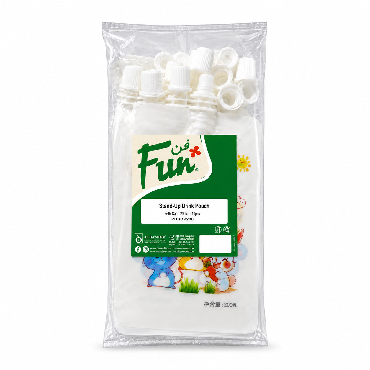 Fun Stand-Up Drink Pouch with Cap 200mL [10pcs x 1bag]