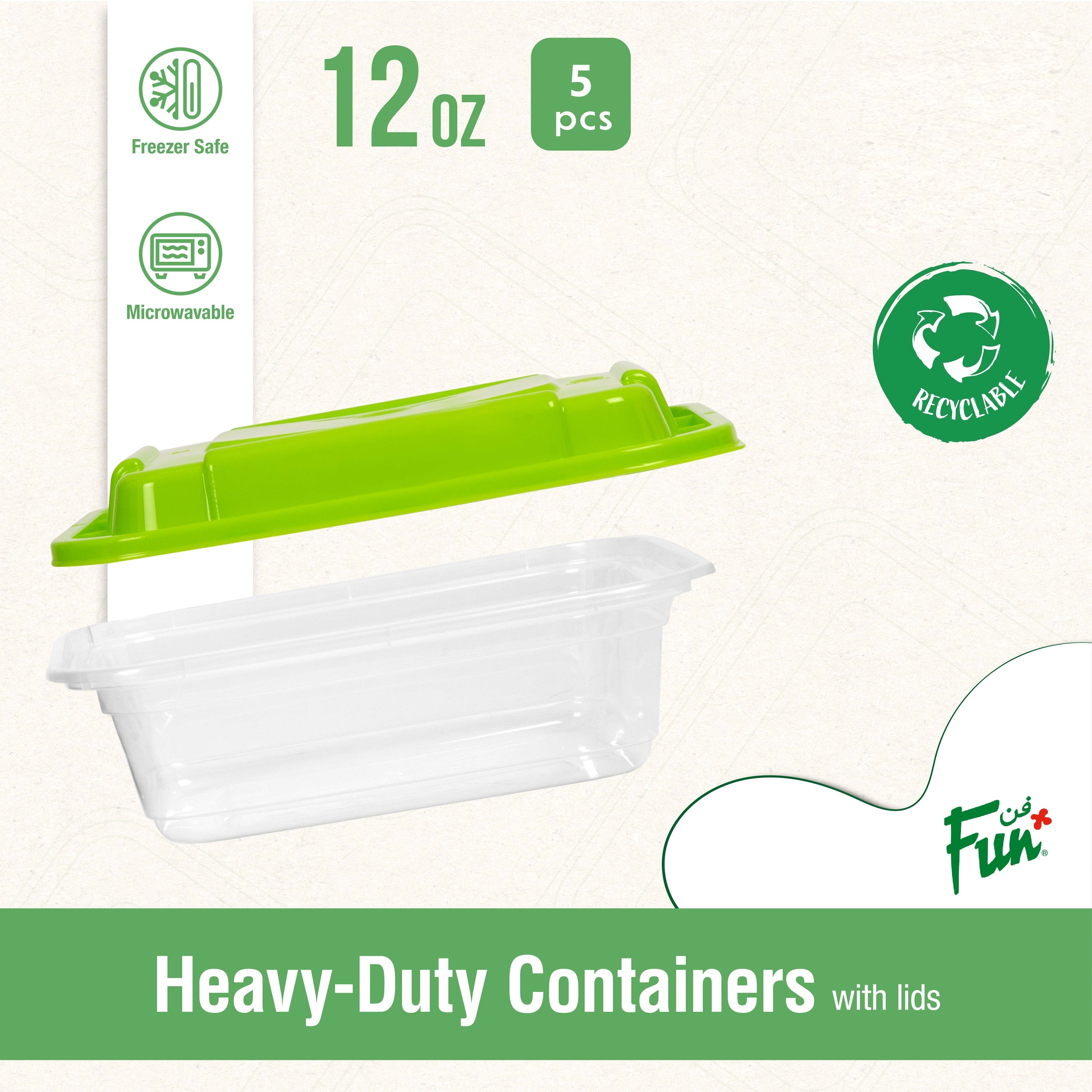 Fun Indispensable Plastic Transparent Container with Olive Lid - 12oz Pack of 5