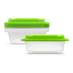 Fun Bio’d Multipurpose Rectangular Clear Containers with Green Lids 12oz [4pcs x 1pkt]