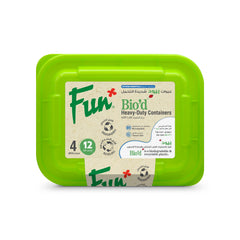Fun Bio’d Multipurpose Rectangular Clear Containers with Green Lids 12oz [4pcs x 1pkt]