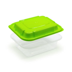 Fun Bio’d Multipurpose Rectangular Clear Containers with Green Lids 12oz [4pcs x 1pkt]