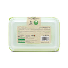 Fun Bio’d Multipurpose Rectangular Clear Containers with Green Lids 28oz [4pcs x 1pkt]