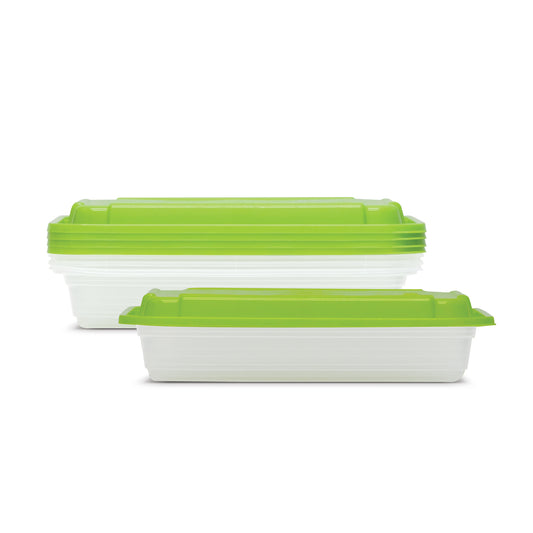 Fun® Bio’d Multipurpose Rectangular Clear Containers with Green Lids 28oz [4pcs x 1pkt]