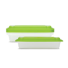 Fun Bio’d Multipurpose Rectangular Clear Containers with Green Lids 28oz [4pcs x 1pkt]