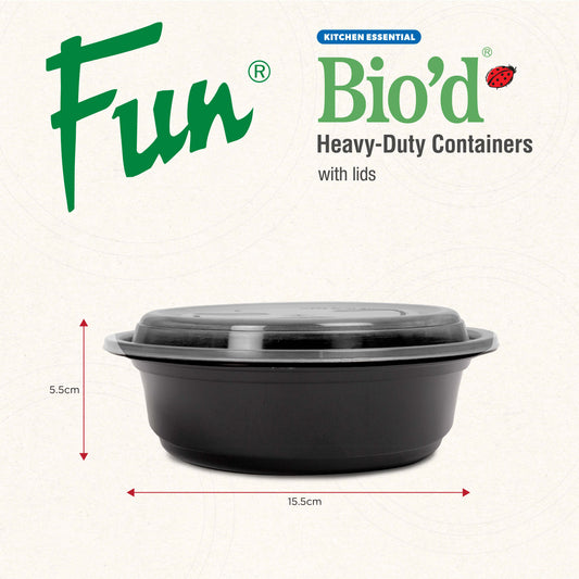 Fun® Bio’d Multipurpose Round Black Containers with Clear Lids 16oz [4pcs x 1pkt]