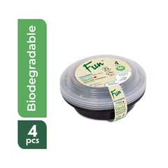 Fun Bio’d Multipurpose Round Black Containers with Clear Lids 16oz [4pcs x 1pkt]