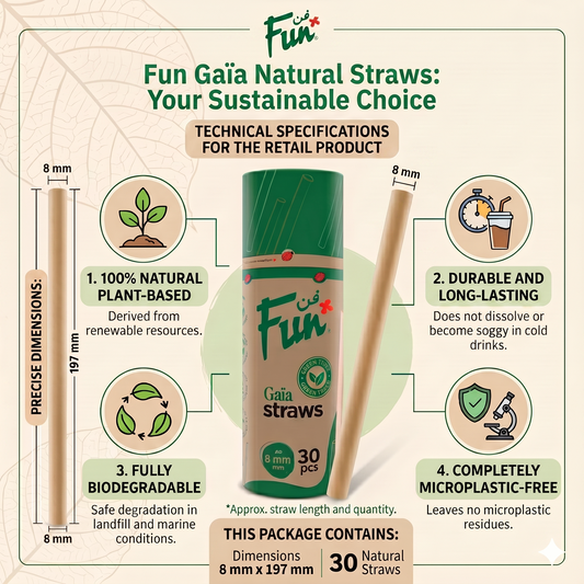 Fun Gaïa Straight Natural Brown Straws 8x197mm [30pcs x 1pkt]