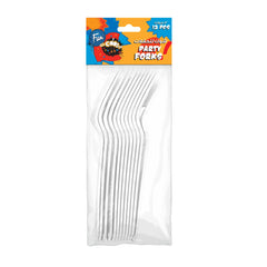 Fun Heavy-Duty Plastic White Forks [12pcs x 1pkt]