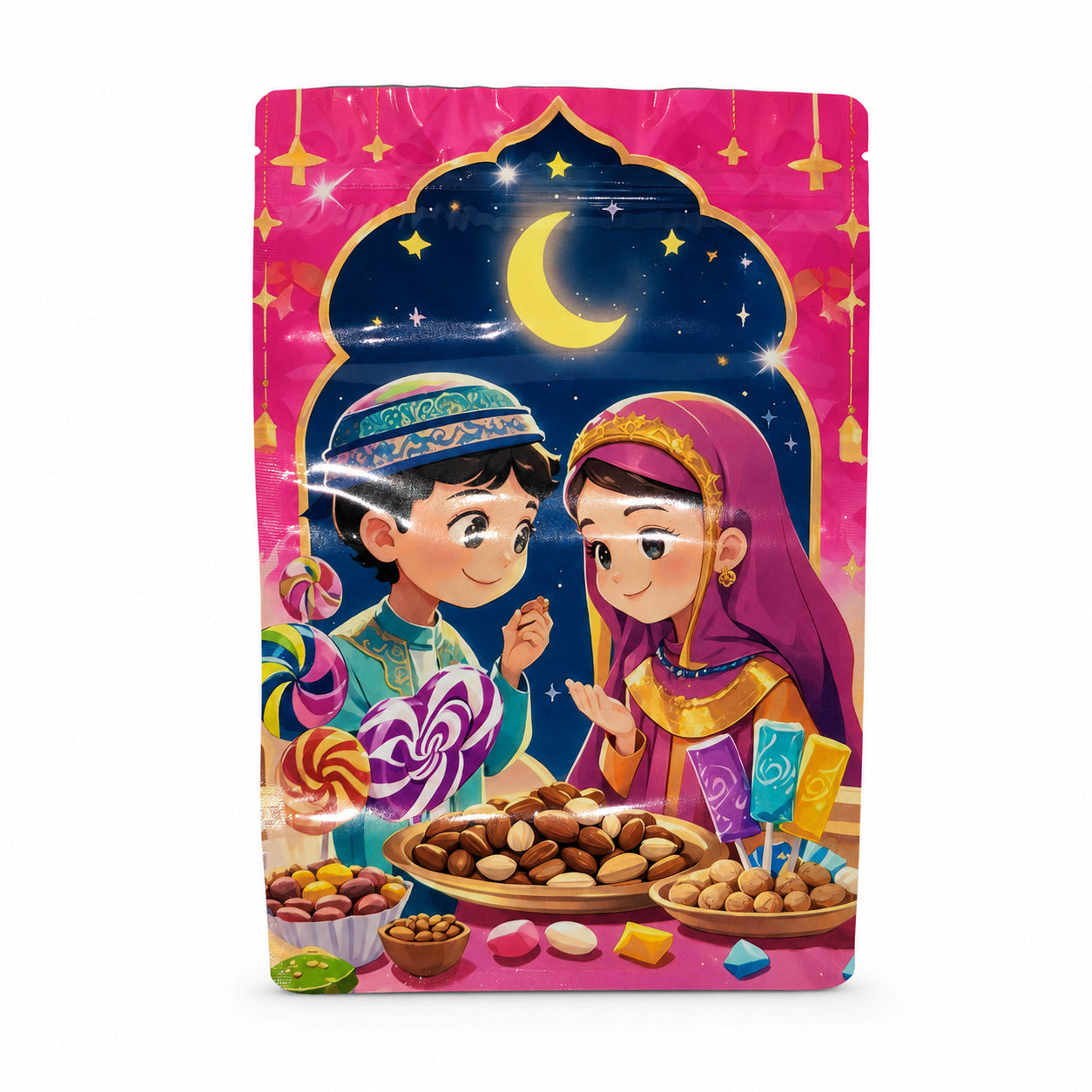 Fun Ramadan Printed Stand-Up Pouch with Zipper 15 × 23 + 4cm – Assorted Designs [50pcs × 1bag]