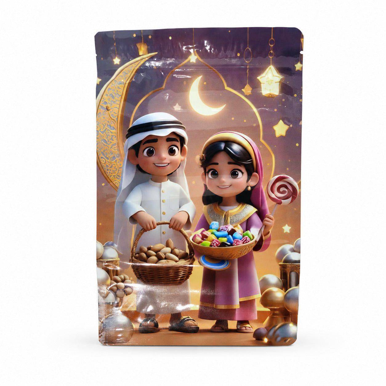 Fun Ramadan Printed Stand-Up Pouch with Zipper 15 × 23 + 4cm – Assorted Designs [50pcs × 1bag]
