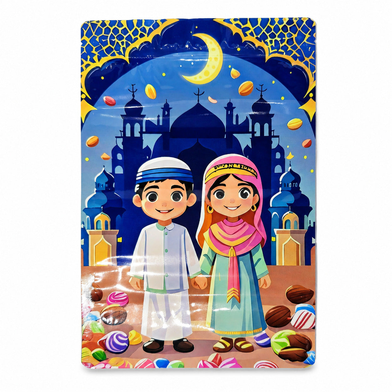 Fun Ramadan Printed Stand-Up Pouch with Zipper 15 × 23 + 4cm – Assorted Designs [50pcs × 1bag]