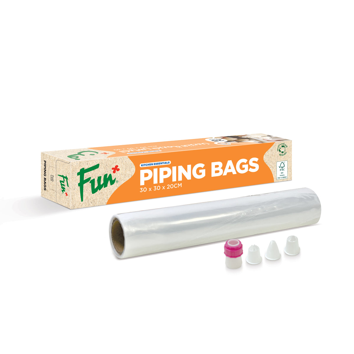 Fun Piping Bags on Rolls 30x30x20cm with 6 Nozzles [25pcs x 1pkts]