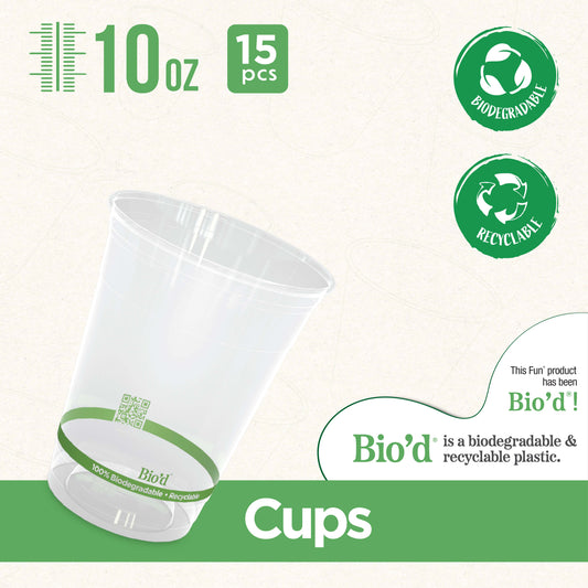 Fun® Bio'd Clear Cups 10oz [15pcs x 1pkt]