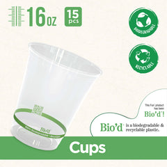 Fun Bio'd Clear Cups 16oz [15pcs x 1pkt]