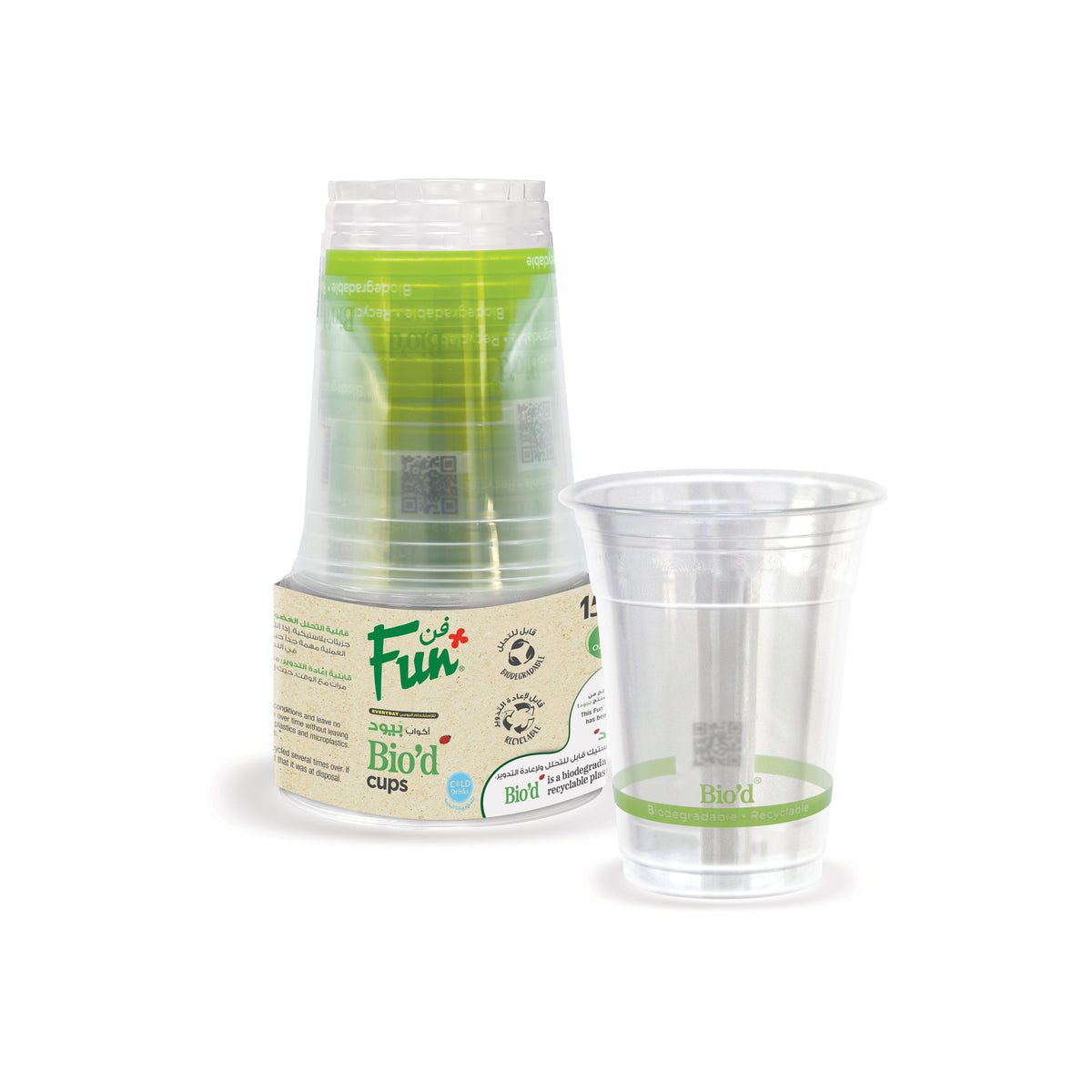 Fun Bio'd Clear Cups 16oz [15pcs x 1pkt]