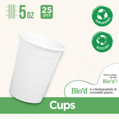 Fun Bio'd White Cups 5oz [25pcs x 1pkt]