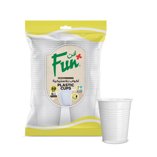 Fun® Plastic White Cups 6oz [50pcs x 1pkt]