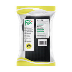 Fun Heavy-Duty Plastic Black Spoons 6.9in [25pcs x 1pkt]