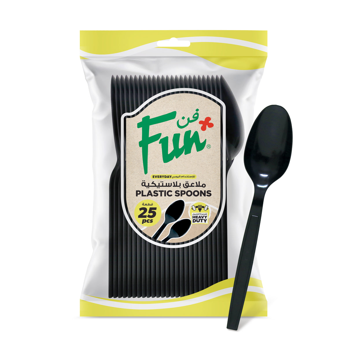 Fun Heavy-Duty Plastic Black Spoons 6.9in [25pcs x 1pkt]